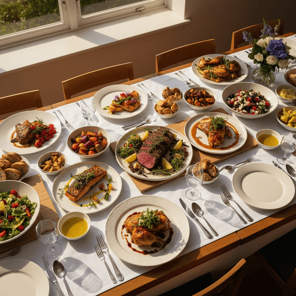 Tavolo di catering elegantemente presentato per matrimonio