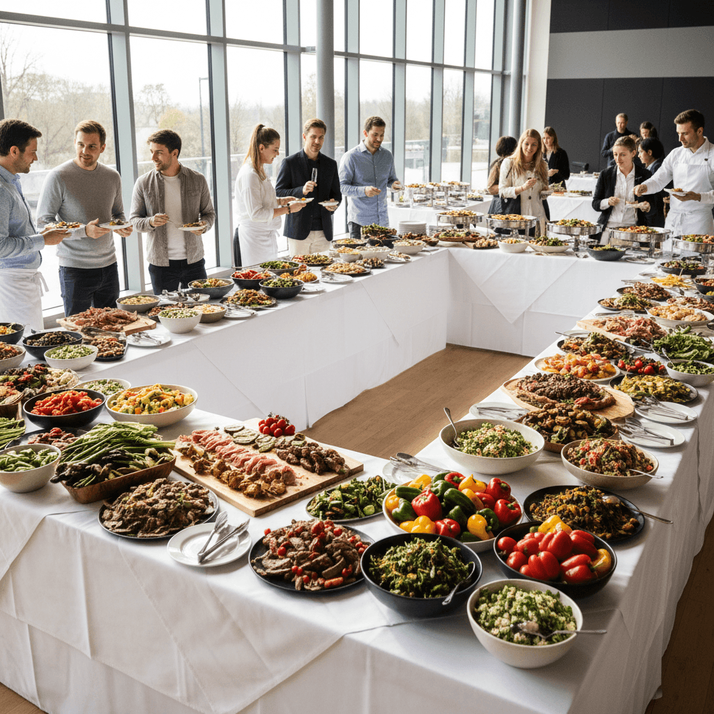 Allestimento catering con buffet variegato per festa privata