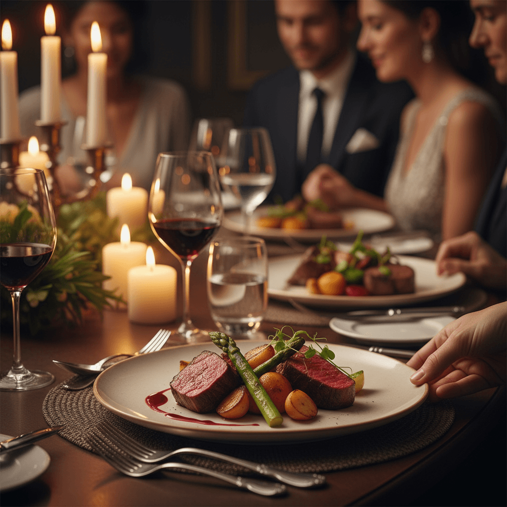 Servizio catering raffinato durante evento serale