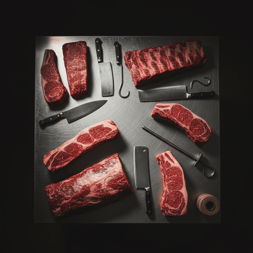 Bancone macelleria con carni selezionate pronte per il catering