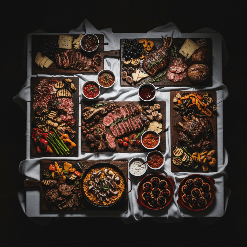 Tavolo buffet con carni affettate e piatti preparati