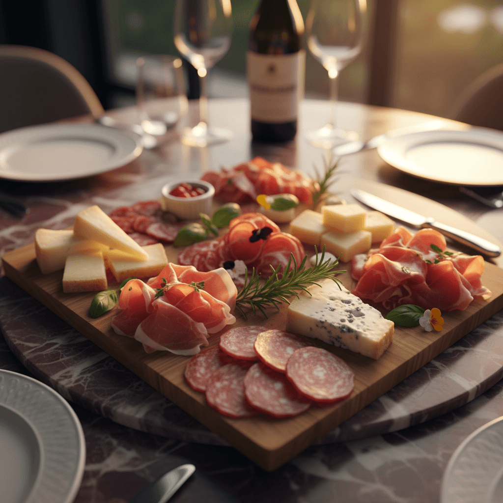 Piatto di carni affettate e formaggi per catering